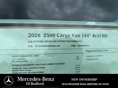 2026 Mercedes-Benz Sprinter 2500 Cargo 144 WB